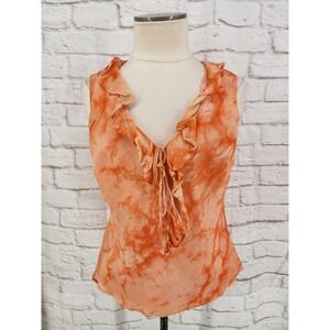 Vintage Ice Ruffle Top Silk Fairy Tie Dye Lace Up 90s Y2K Dainty Romantic Large